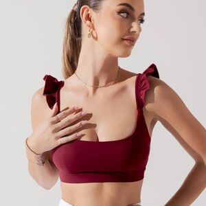 POPFLEX Romance Ruffle Sports Bra Crimson L